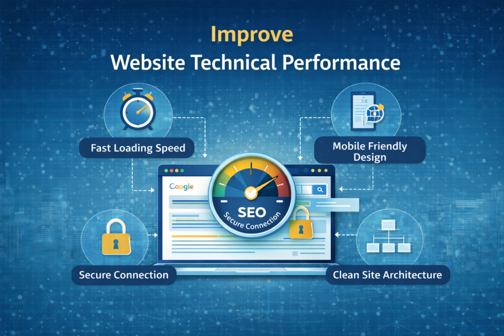 Improving website technical performance infographic